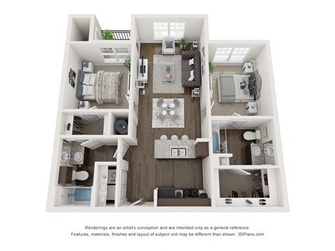 Floor plan for 2 beds, 2 baths, 919 sqft